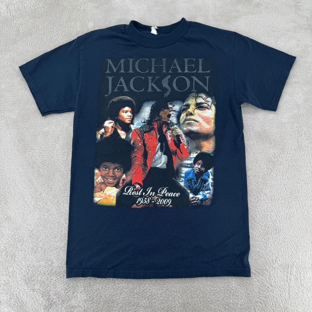 Michael Jackson King Of‎ Pop 1958–2009 Memorial Tribute Shirt Mens Small Navy